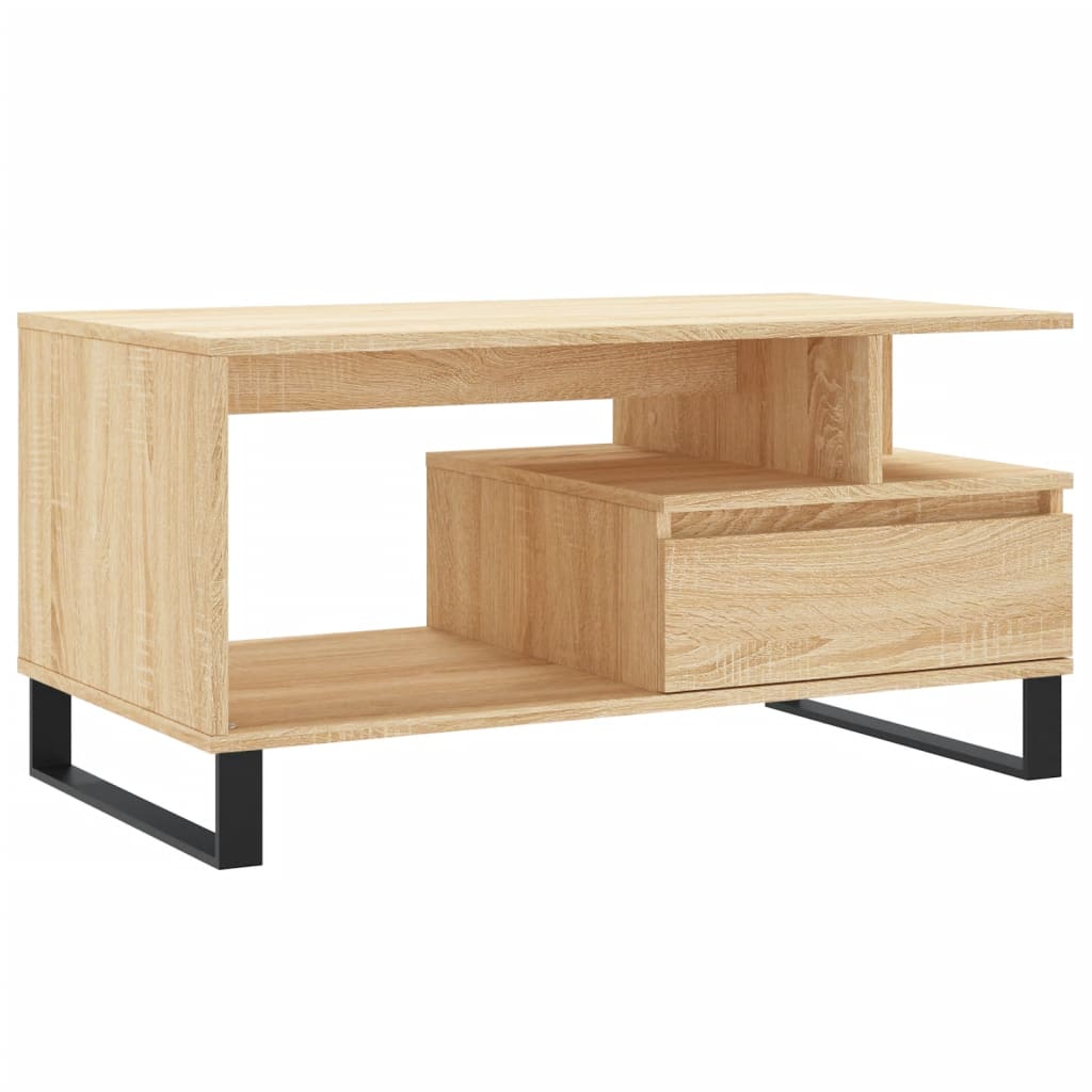 Modern Wooden Living Room Coffee Table With Open Storage & Drawer Wood