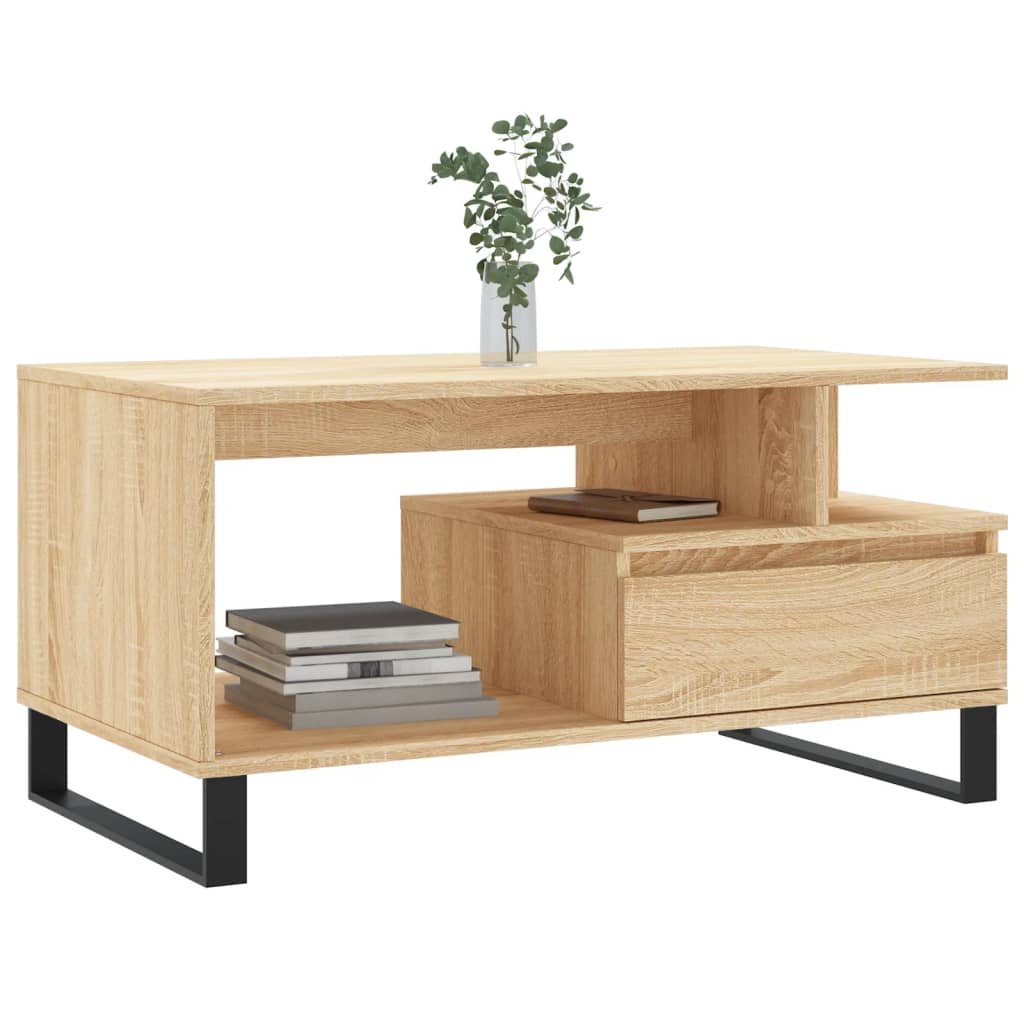Modern Wooden Living Room Coffee Table With Open Storage & Drawer Wood