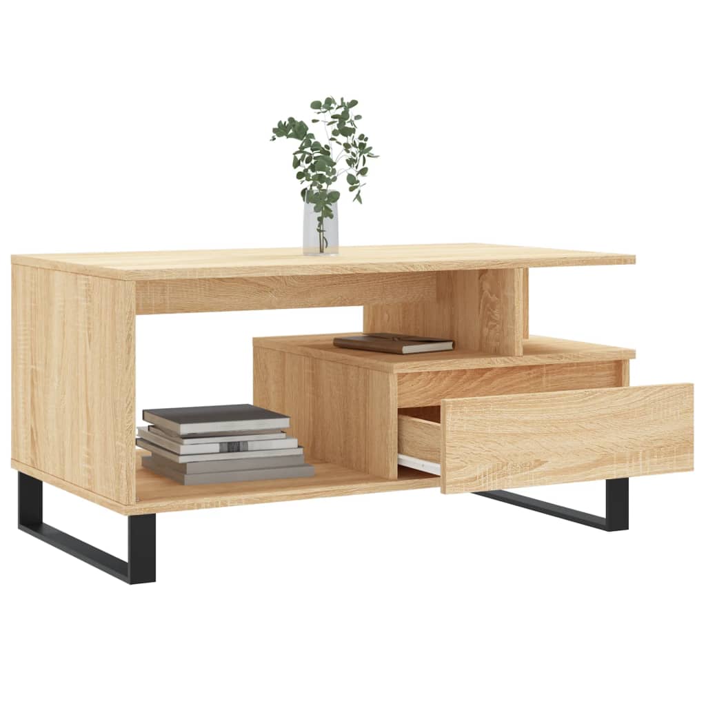 Modern Wooden Living Room Coffee Table With Open Storage & Drawer Wood