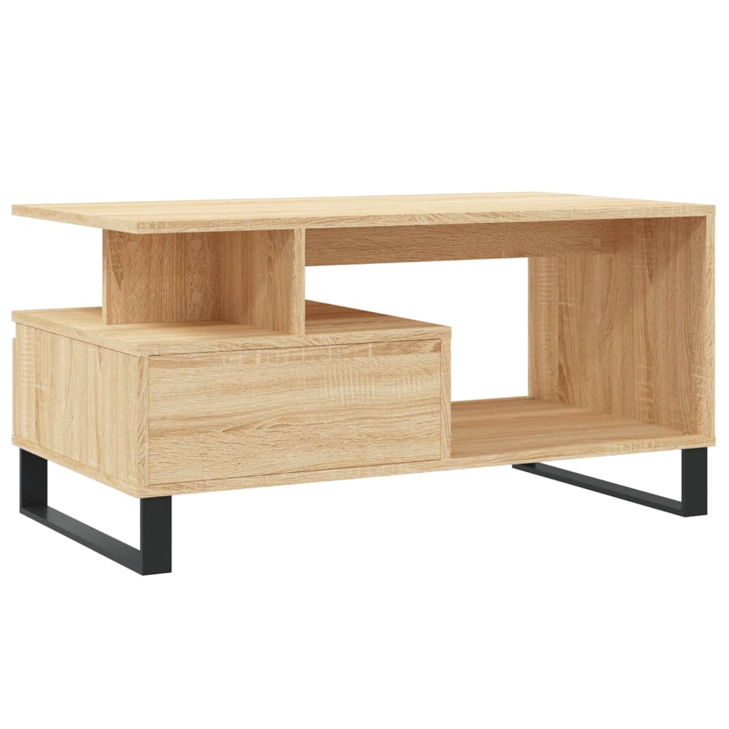 Modern Wooden Living Room Coffee Table With Open Storage & Drawer Wood