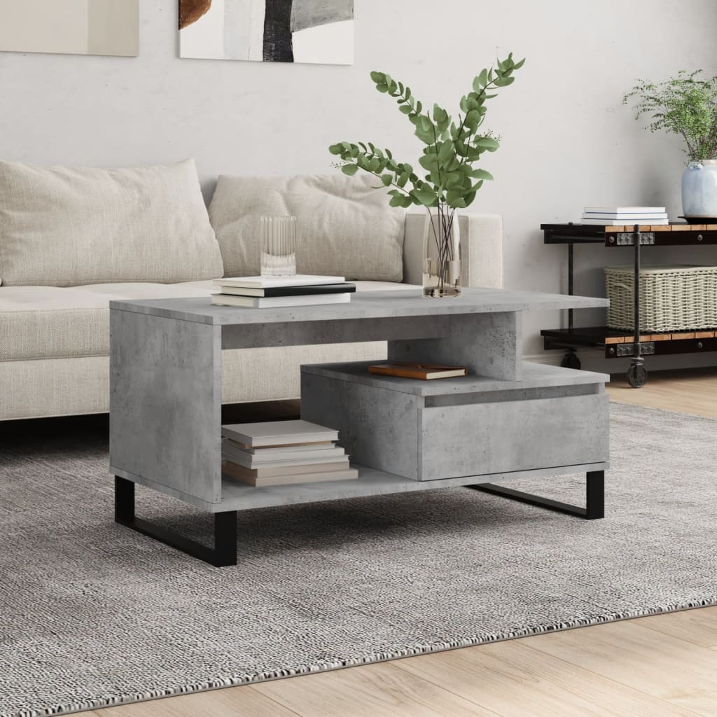 Modern Wooden Living Room Coffee Table With Open Storage & Drawer Wood