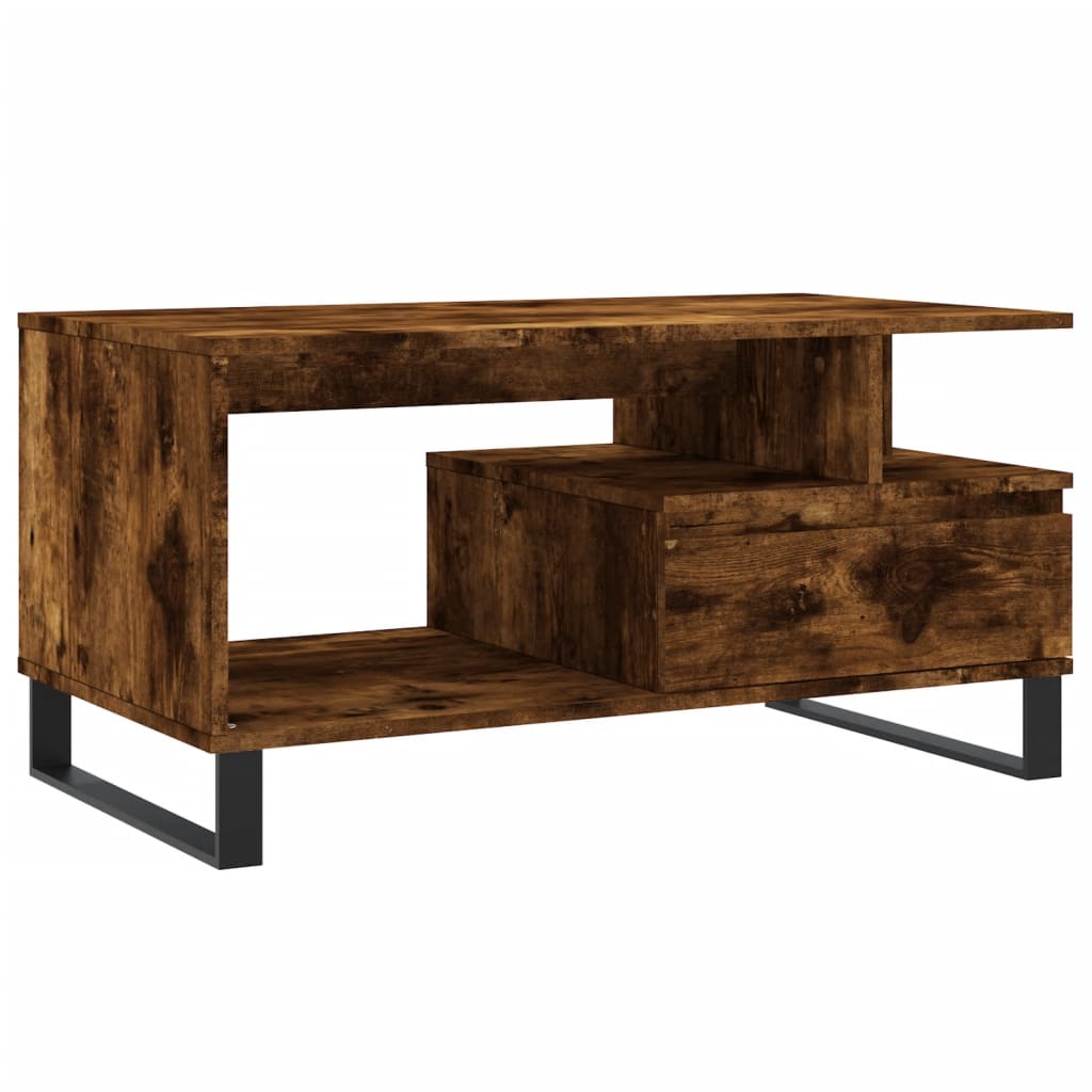 Modern Wooden Living Room Coffee Table With Open Storage & Drawer Wood