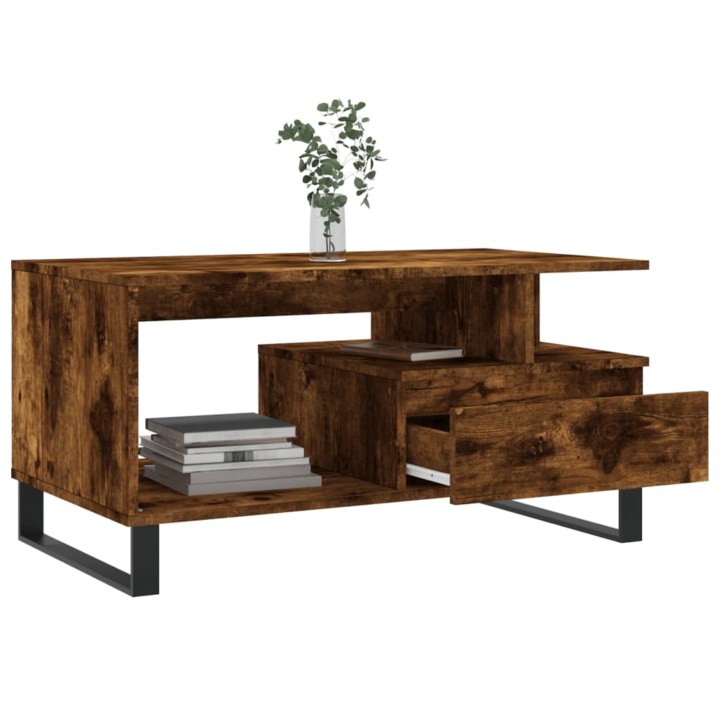 Modern Wooden Living Room Coffee Table With Open Storage & Drawer Wood
