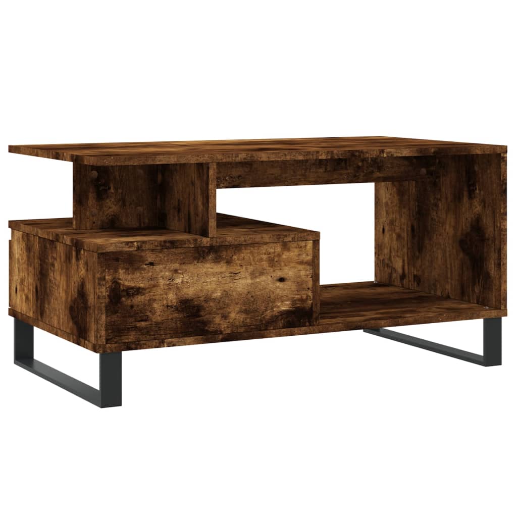 Modern Wooden Living Room Coffee Table With Open Storage & Drawer Wood