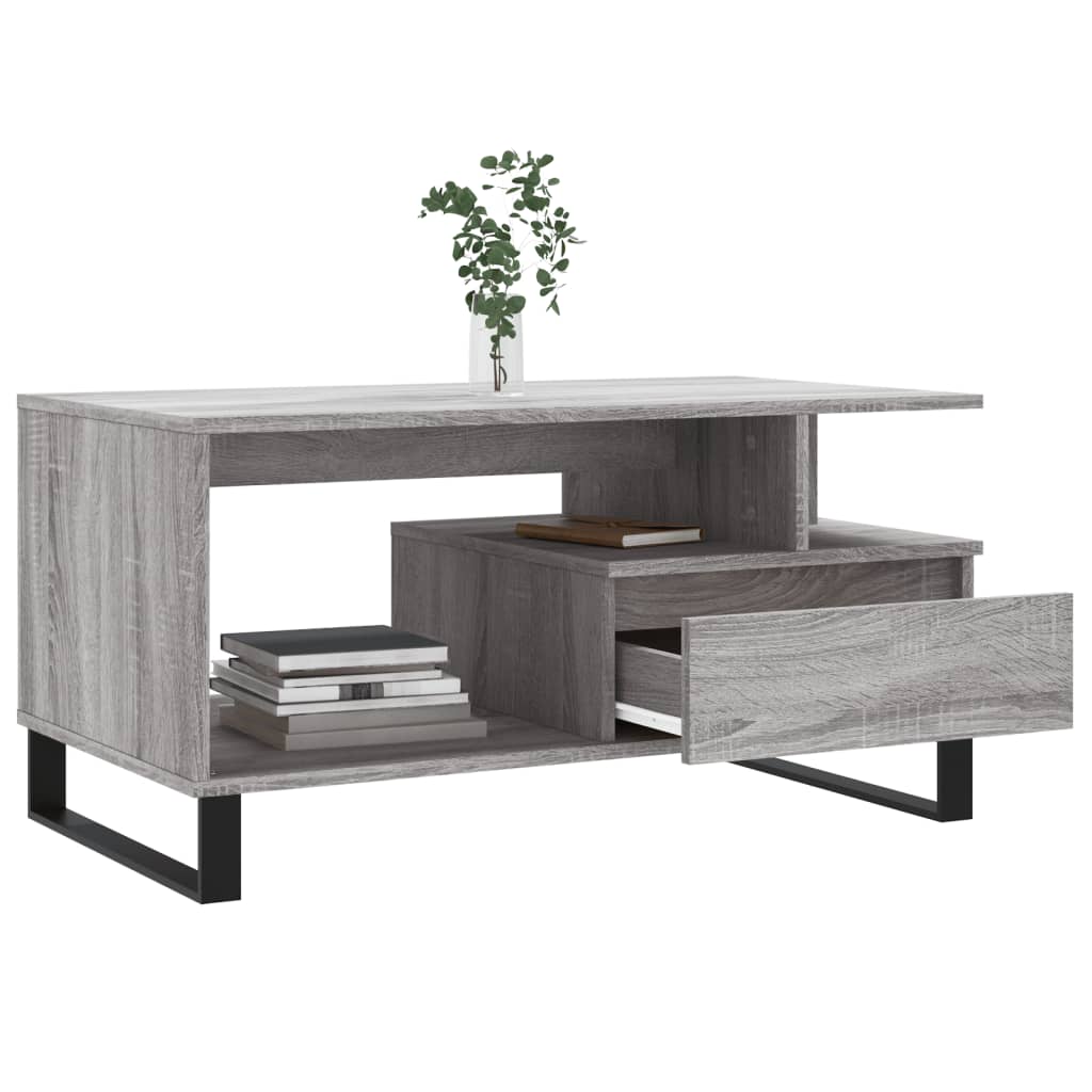 Modern Wooden Living Room Coffee Table With Open Storage & Drawer Wood