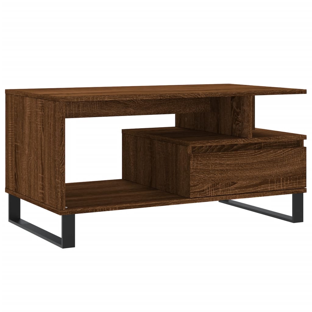 Modern Wooden Living Room Coffee Table With Open Storage & Drawer Wood