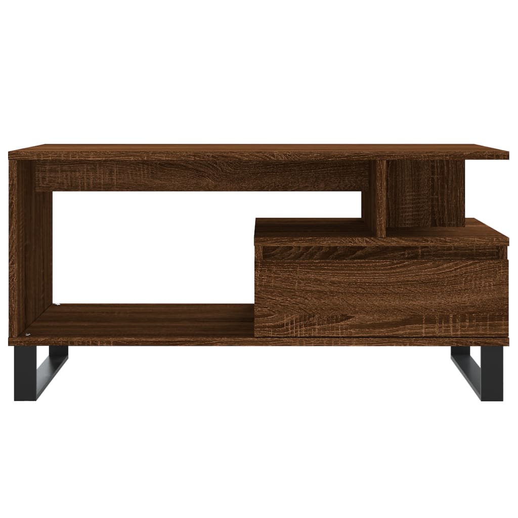 Modern Wooden Living Room Coffee Table With Open Storage & Drawer Wood