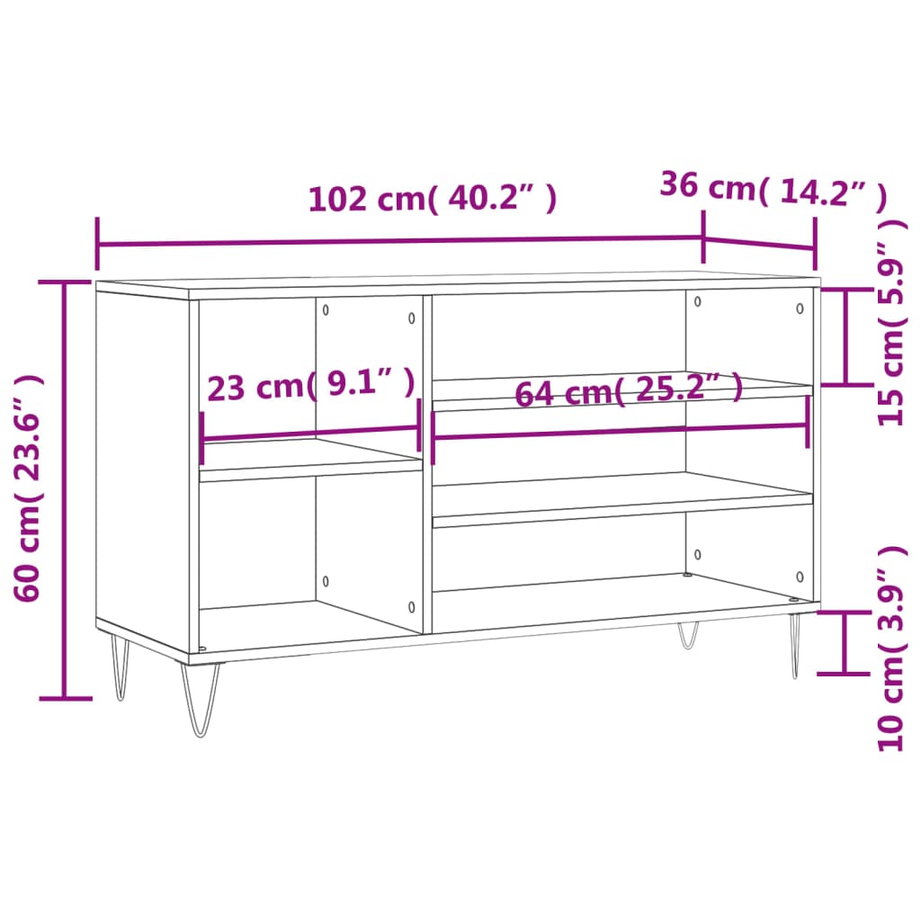 Shoe Cabinet Grey Sonoma 102x36x60 cm Engineered Wood