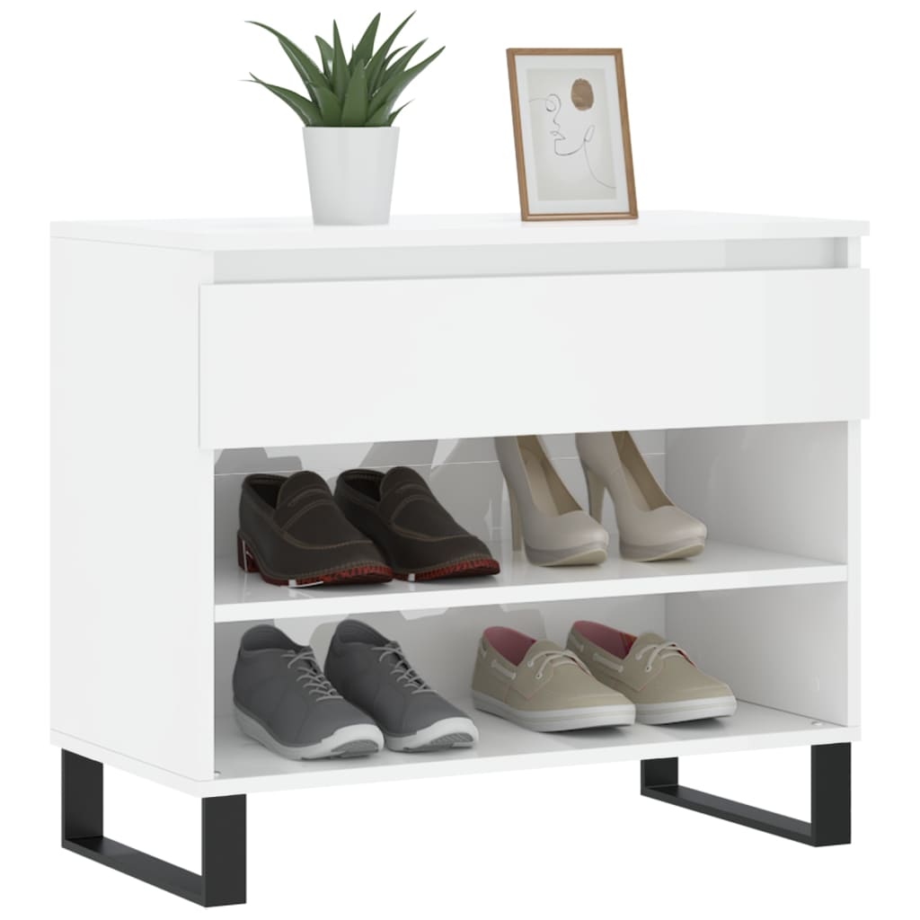 Shoe Cabinet High Gloss White 70x36x60 cm Engineered Wood