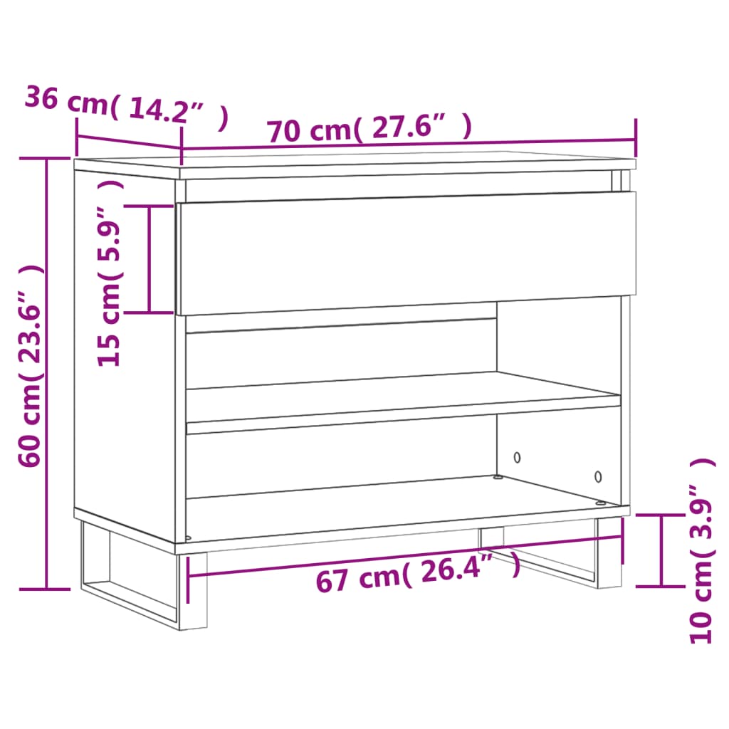 Shoe Cabinet Brown Oak 70x36x60 cm Engineered Wood