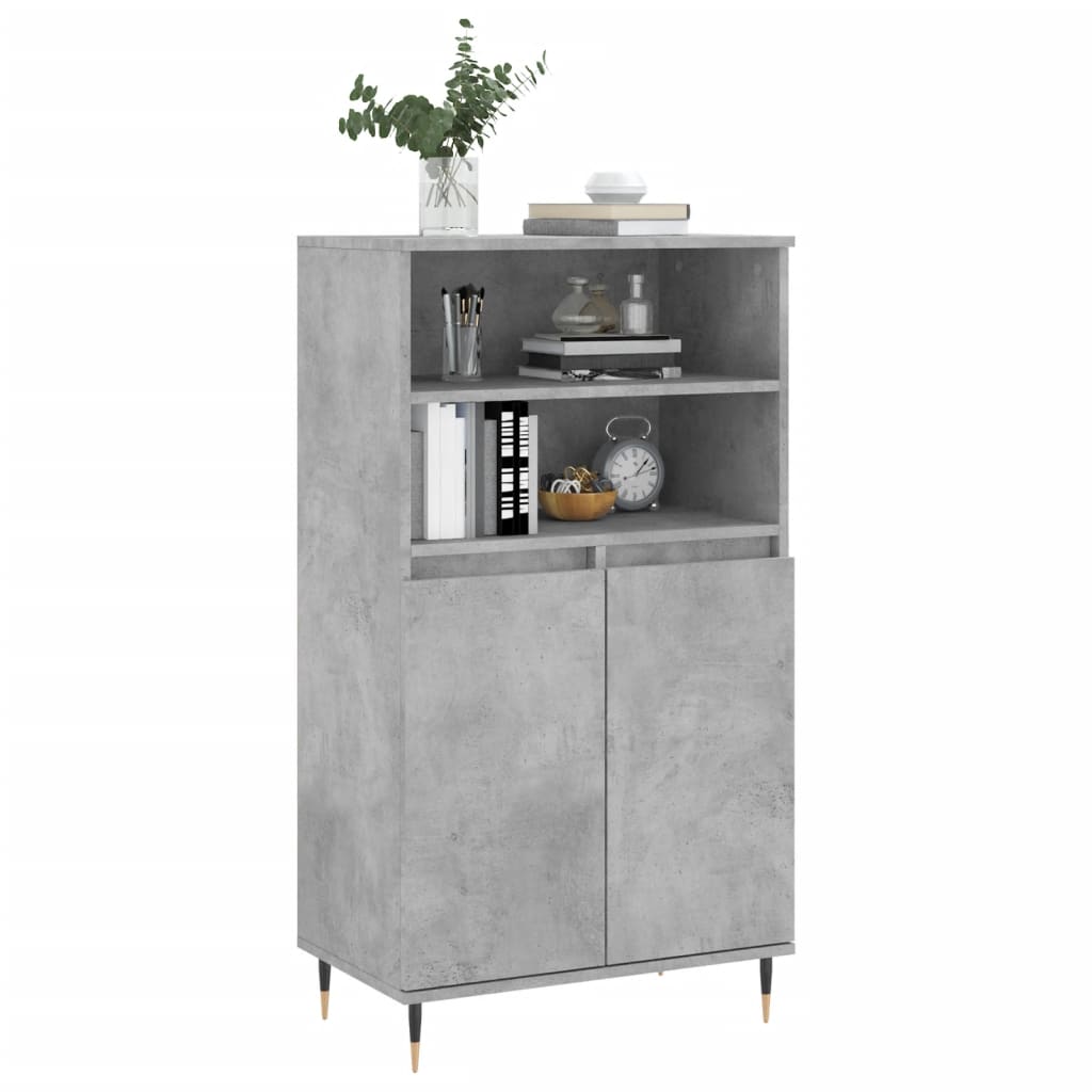 Modern Wooden Highboard Storage Cabinet Unit With 2 Doors & Open Shelves Wood