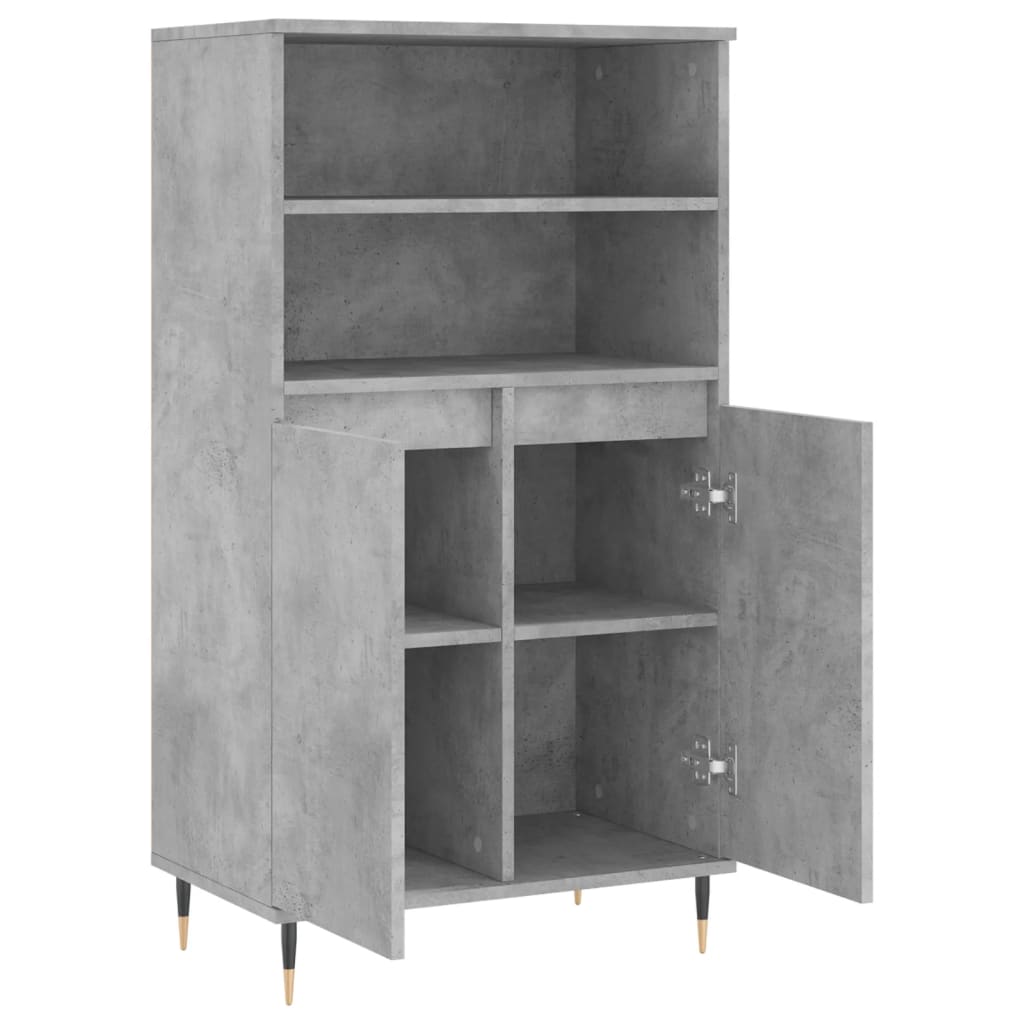 Modern Wooden Highboard Storage Cabinet Unit With 2 Doors & Open Shelves Wood