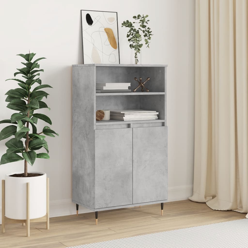Modern Wooden Highboard Storage Cabinet Unit With 2 Doors & Open Shelves Wood