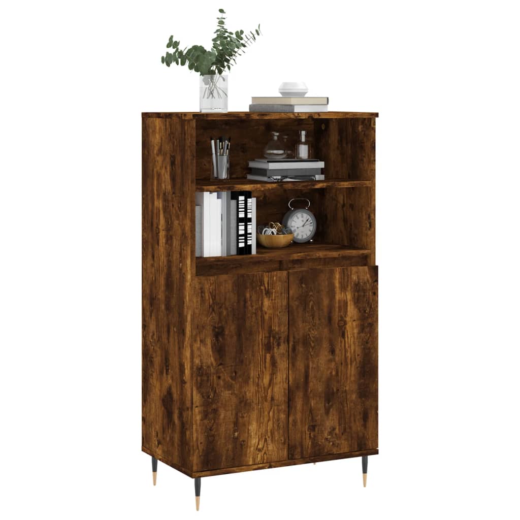 Modern Wooden Highboard Storage Cabinet Unit With 2 Doors & Open Shelves Wood