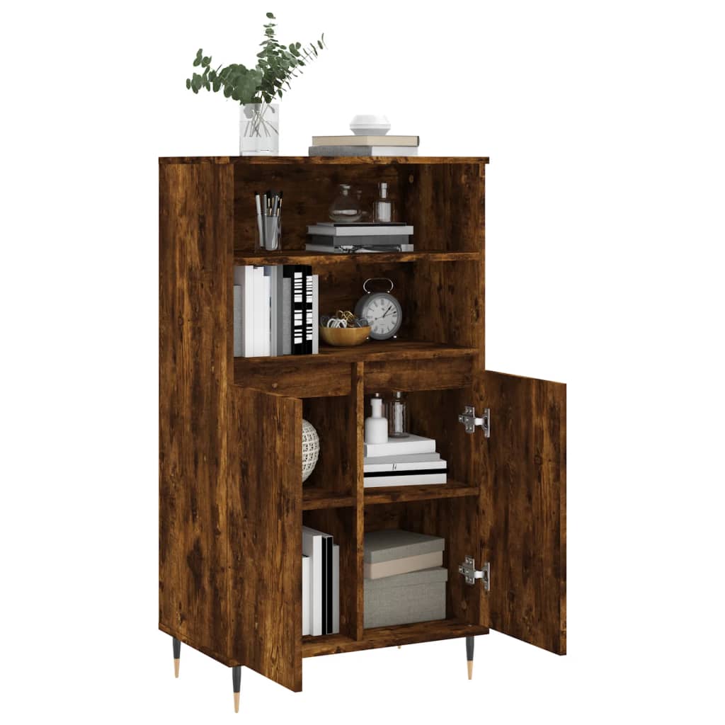 Modern Wooden Highboard Storage Cabinet Unit With 2 Doors & Open Shelves Wood