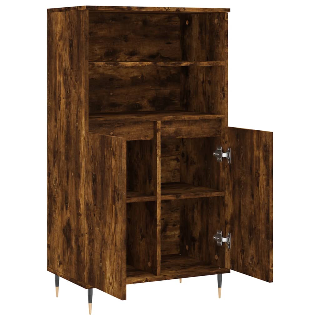 Modern Wooden Highboard Storage Cabinet Unit With 2 Doors & Open Shelves Wood