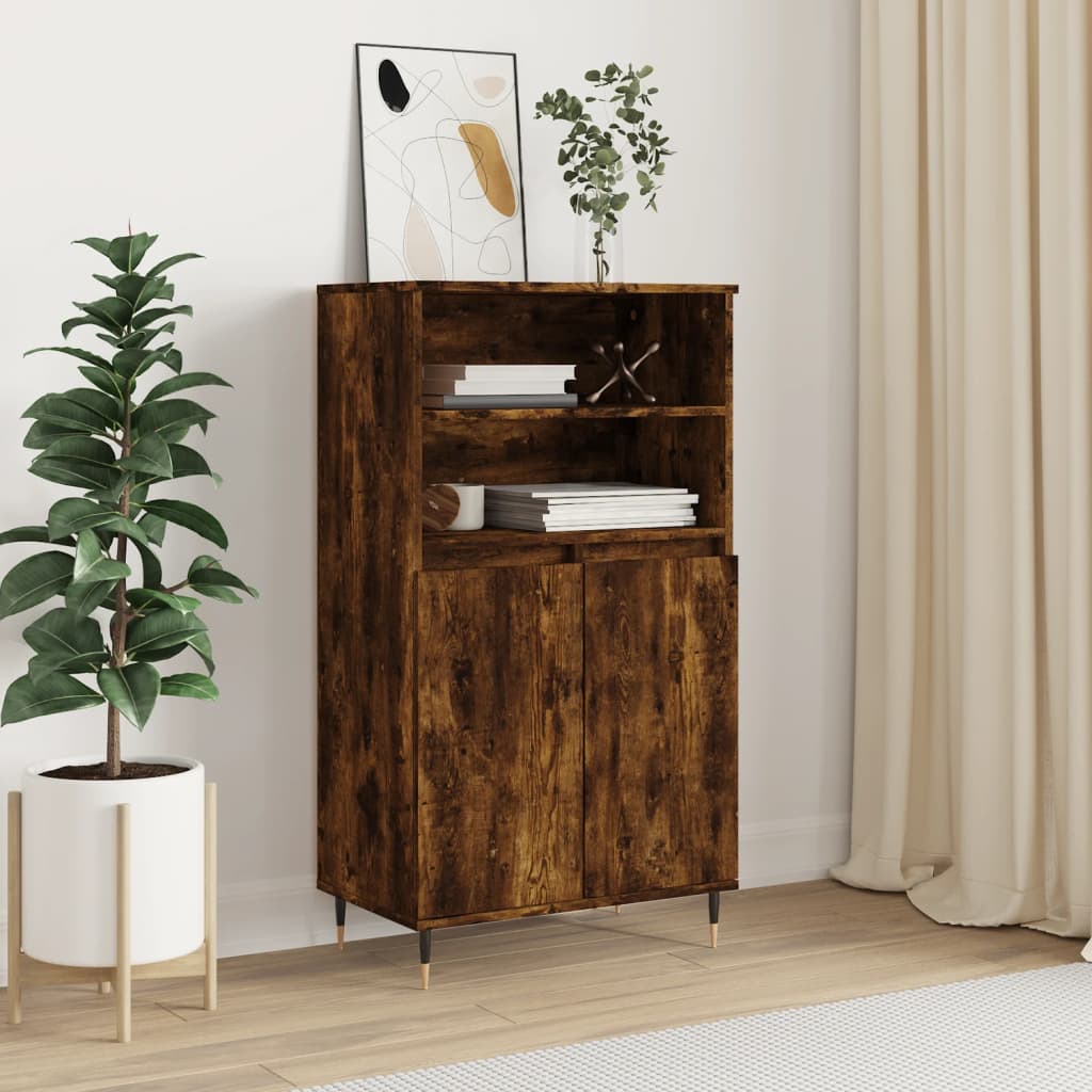 Modern Wooden Highboard Storage Cabinet Unit With 2 Doors & Open Shelves Wood