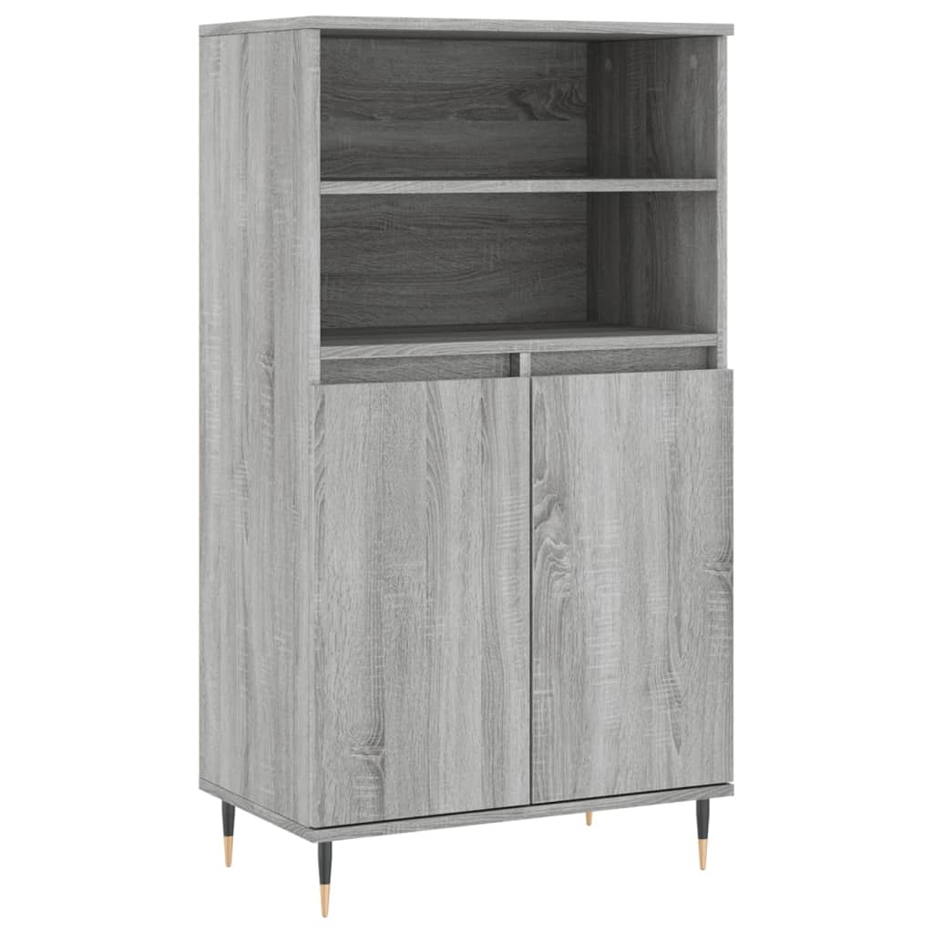 Modern Wooden Highboard Storage Cabinet Unit With 2 Doors & Open Shelves Wood
