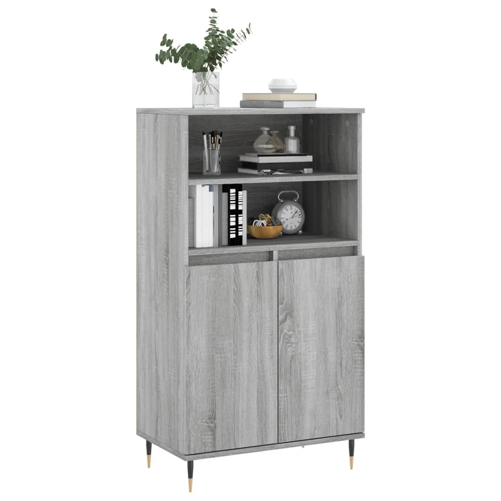Modern Wooden Highboard Storage Cabinet Unit With 2 Doors & Open Shelves Wood