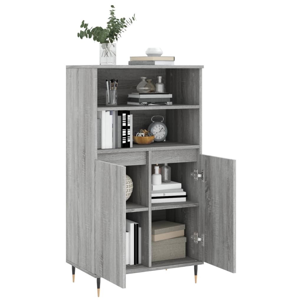 Modern Wooden Highboard Storage Cabinet Unit With 2 Doors & Open Shelves Wood