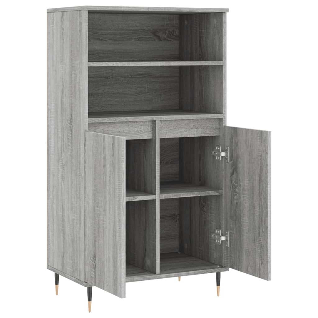 Modern Wooden Highboard Storage Cabinet Unit With 2 Doors & Open Shelves Wood