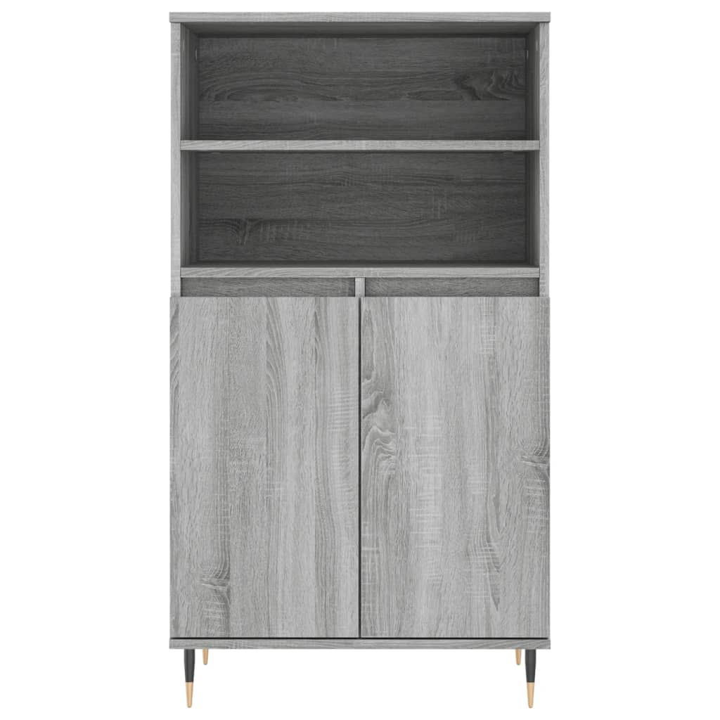 Modern Wooden Highboard Storage Cabinet Unit With 2 Doors & Open Shelves Wood