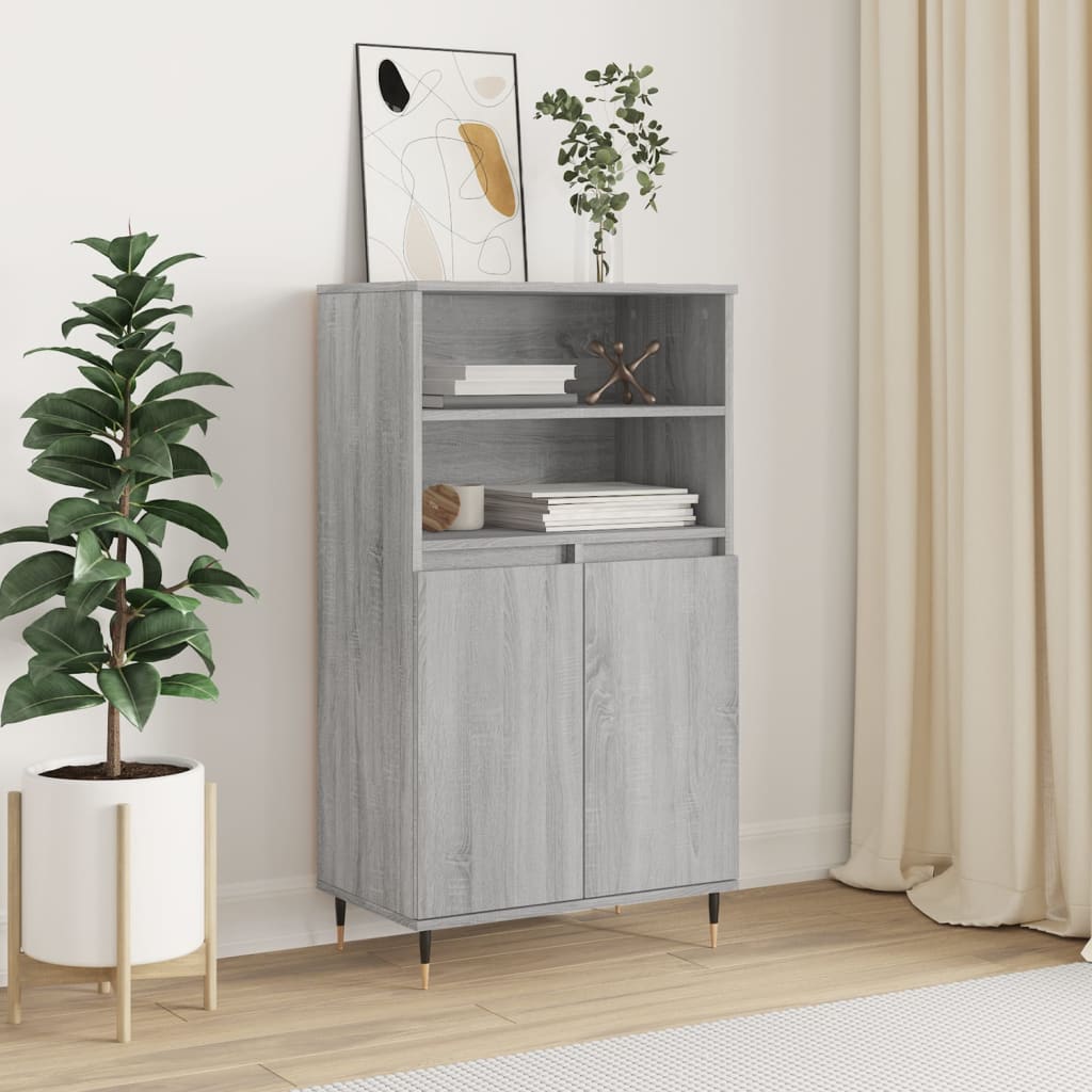 Modern Wooden Highboard Storage Cabinet Unit With 2 Doors & Open Shelves Wood