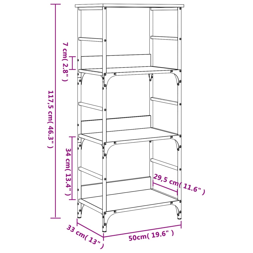 Bookshelf Grey Sonoma 50x33x117.5 cm Engineered Wood