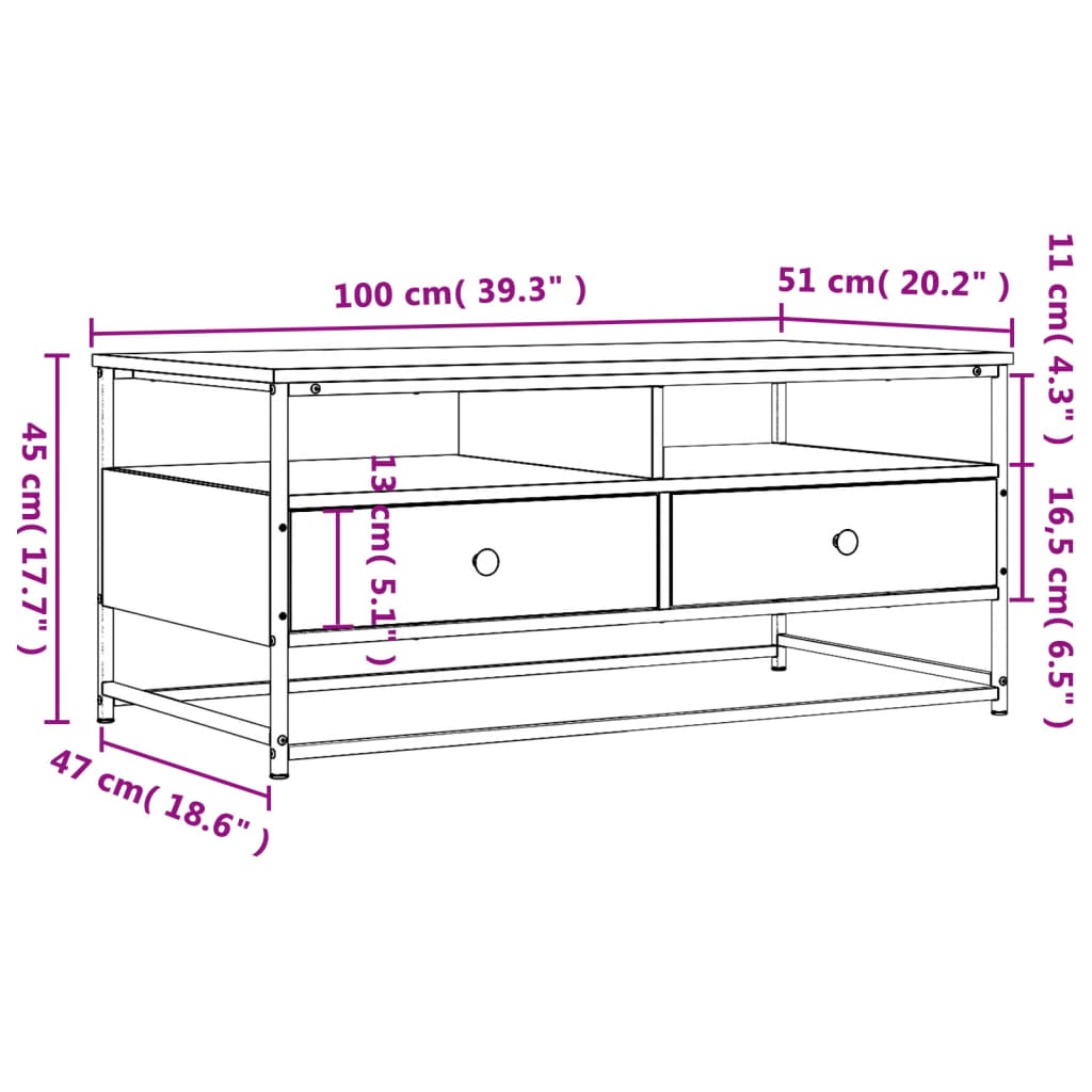 Coffee Table Smoked Oak 100x51x45 cm Engineered Wood
