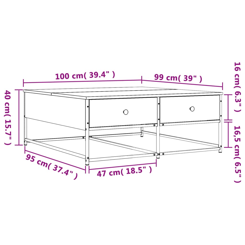 Coffee Table Black 100x99x40 cm Engineered Wood