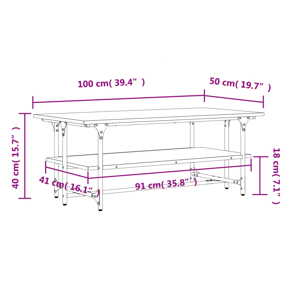 Coffee Table Sonoma Oak 100x50x40 cm Engineered Wood