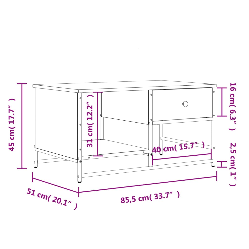Coffee Table Black 85.5x51x45 cm Engineered Wood
