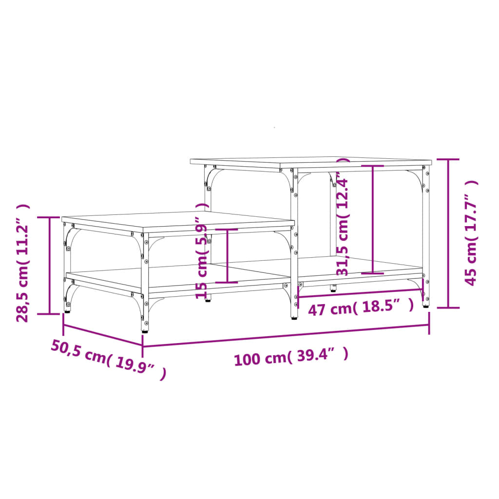 Coffee Table Smoked Oak 100x50.5x45 cm Engineered Wood