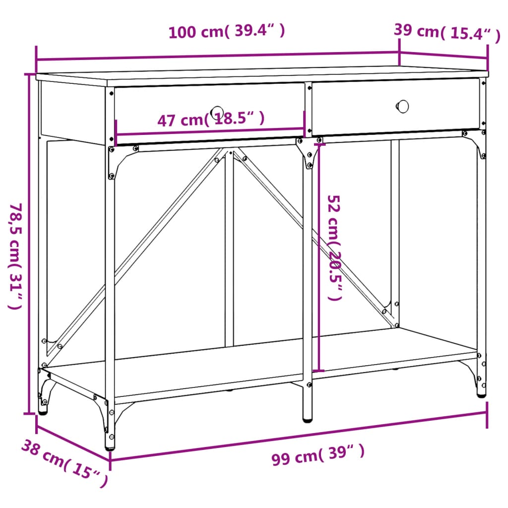 Console Table Grey Sonoma 100x39x78.5 cm Engineered Wood
