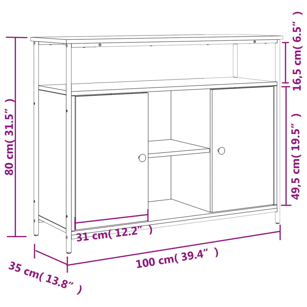 Sideboard Smoked Oak 100x35x80 cm Engineered Wood