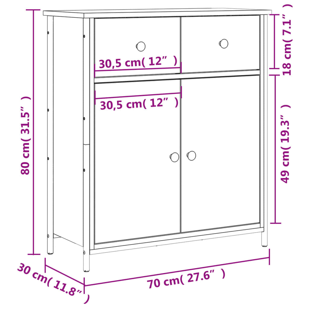 Modern Wooden Sideboard Storage Cabinet Unit With 2 Doors & 2 Drawers Wood