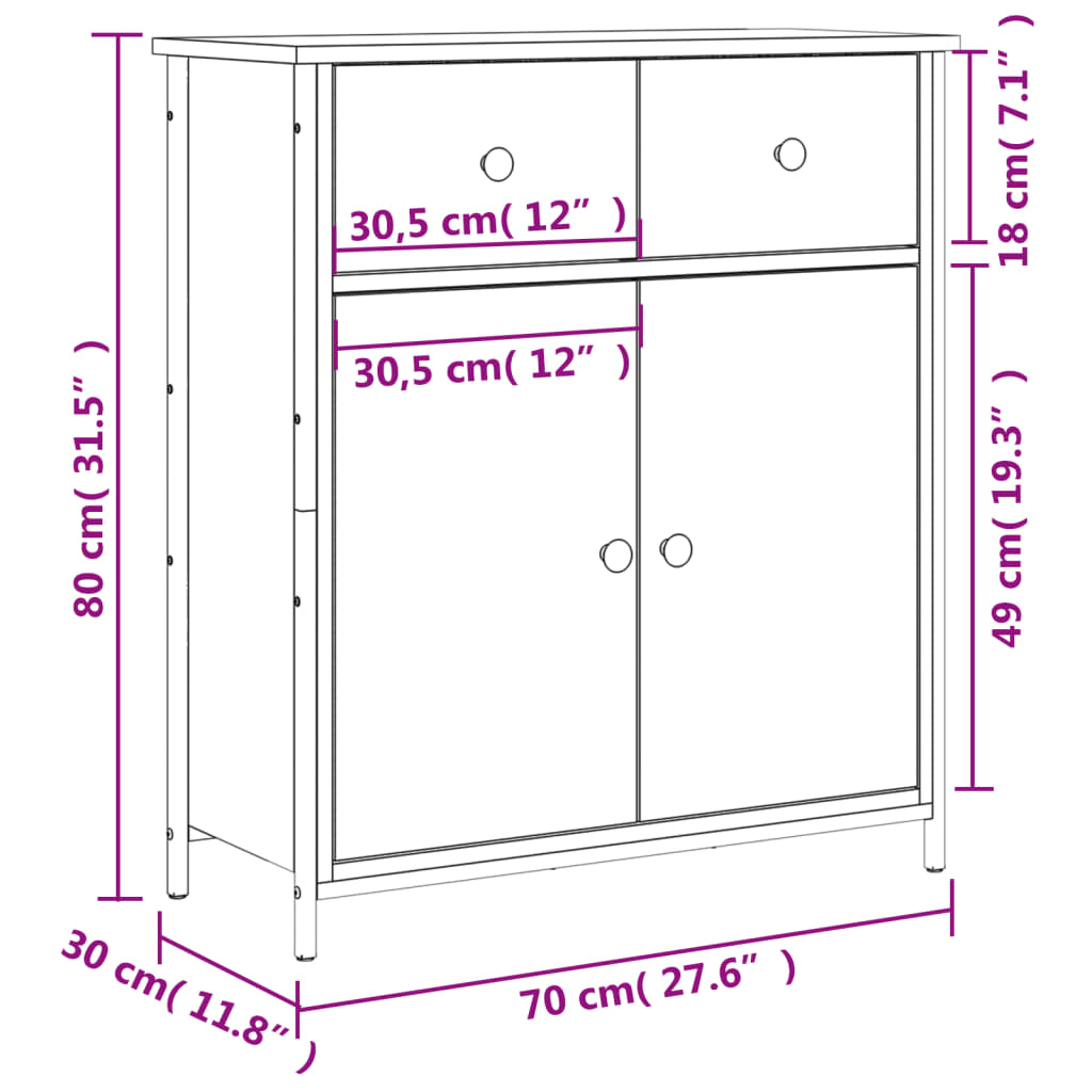 Modern Wooden Sideboard Storage Cabinet Unit With 2 Doors & 2 Drawers Wood