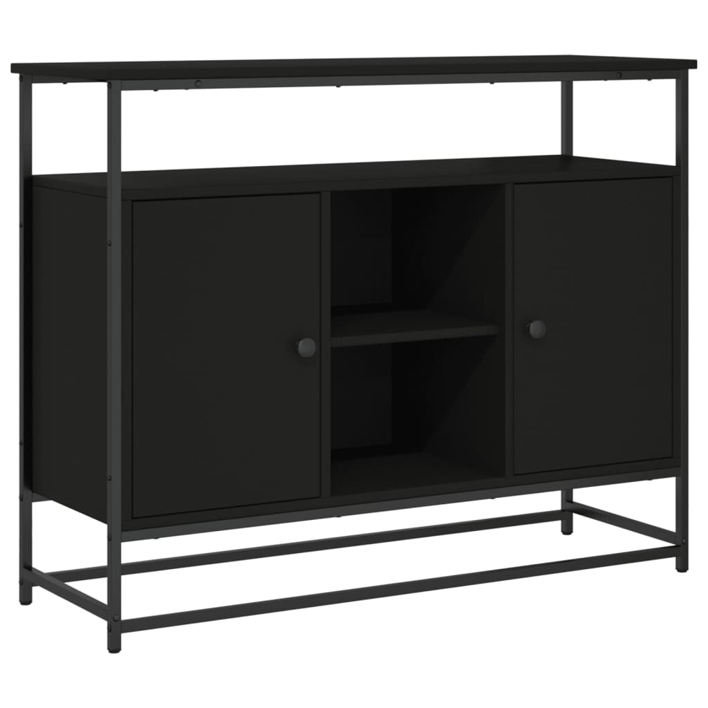 Industrial Wooden Sideboard Storage Cabinet Unit With 2 Doors & Open Shelves