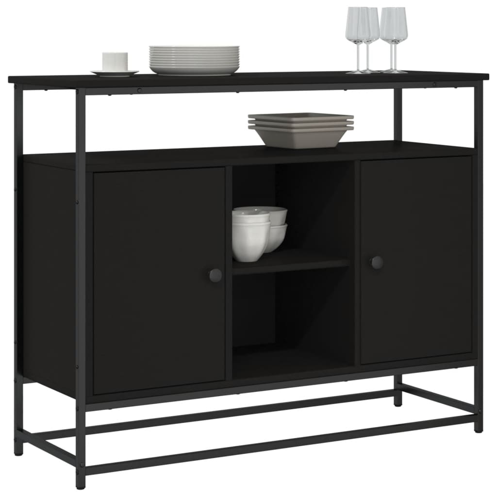Industrial Wooden Sideboard Storage Cabinet Unit With 2 Doors & Open Shelves