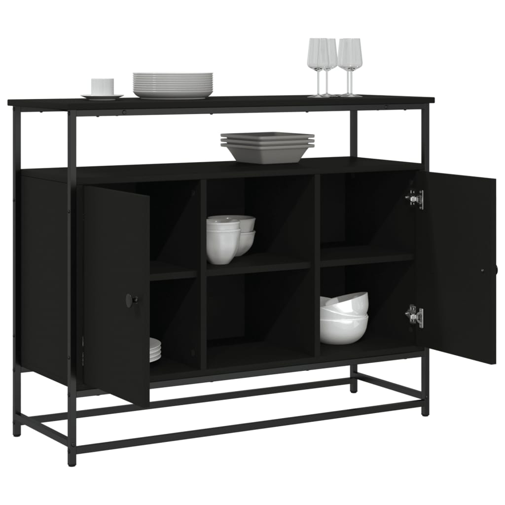 Industrial Wooden Sideboard Storage Cabinet Unit With 2 Doors & Open Shelves