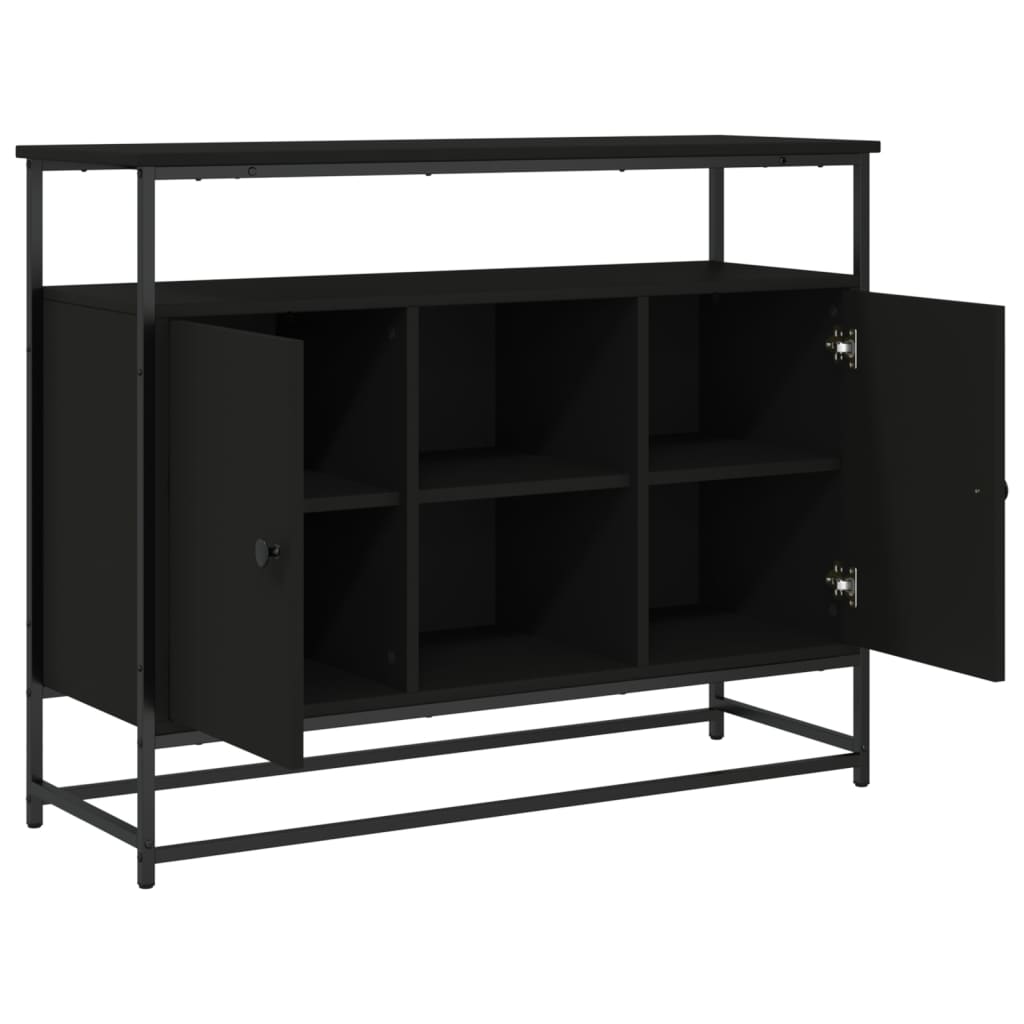 Industrial Wooden Sideboard Storage Cabinet Unit With 2 Doors & Open Shelves
