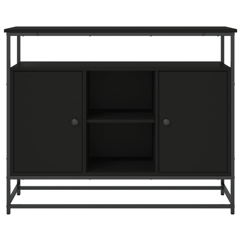 Industrial Wooden Sideboard Storage Cabinet Unit With 2 Doors & Open Shelves