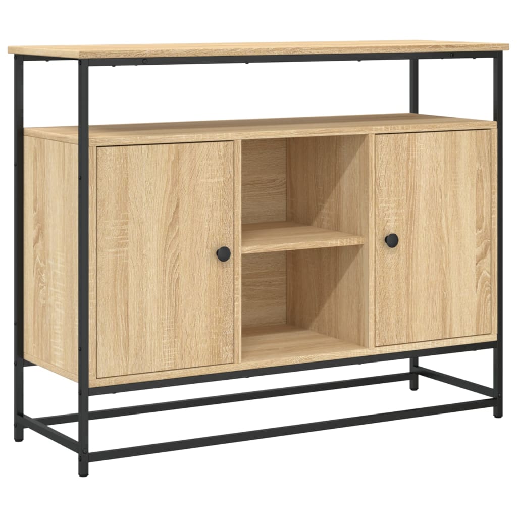 Industrial Wooden Sideboard Storage Cabinet Unit With 2 Doors & Open Shelves