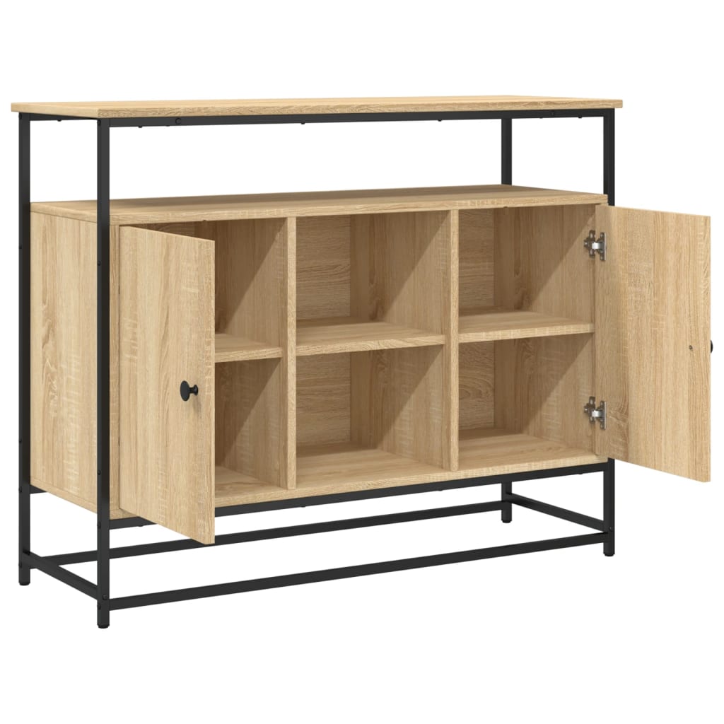 Industrial Wooden Sideboard Storage Cabinet Unit With 2 Doors & Open Shelves