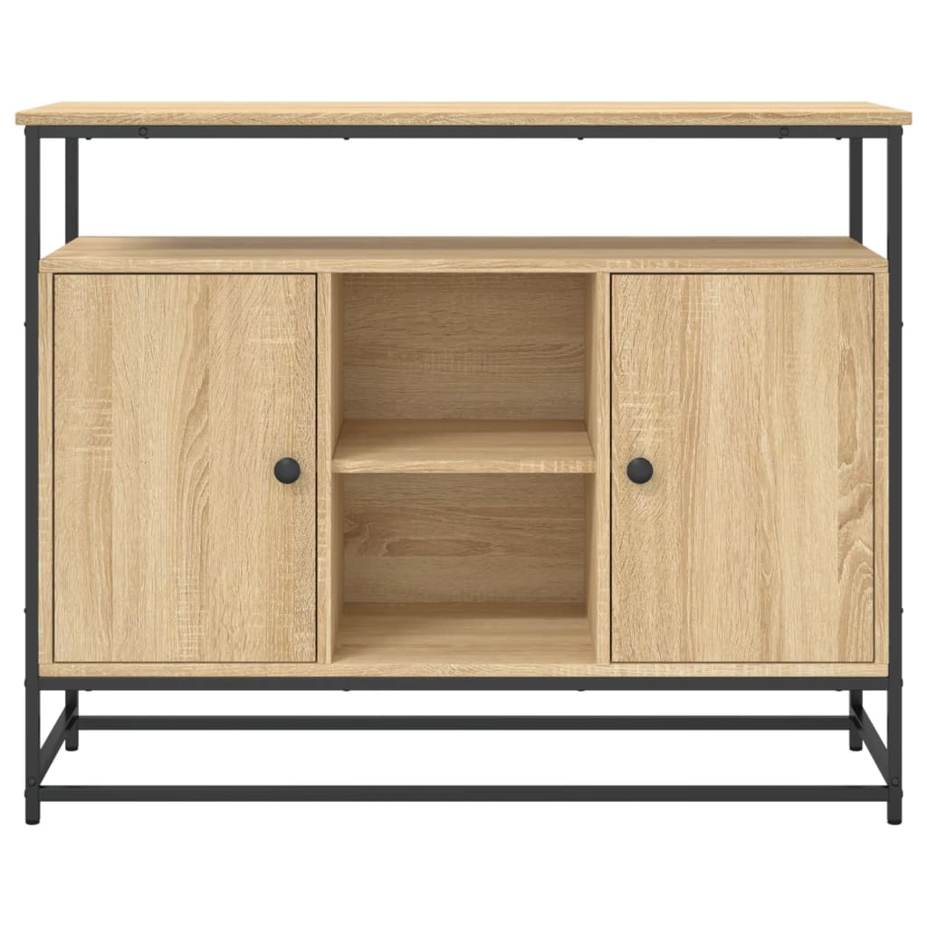 Industrial Wooden Sideboard Storage Cabinet Unit With 2 Doors & Open Shelves