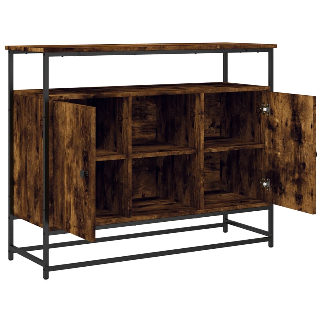 Industrial Wooden Sideboard Storage Cabinet Unit With 2 Doors & Open Shelves