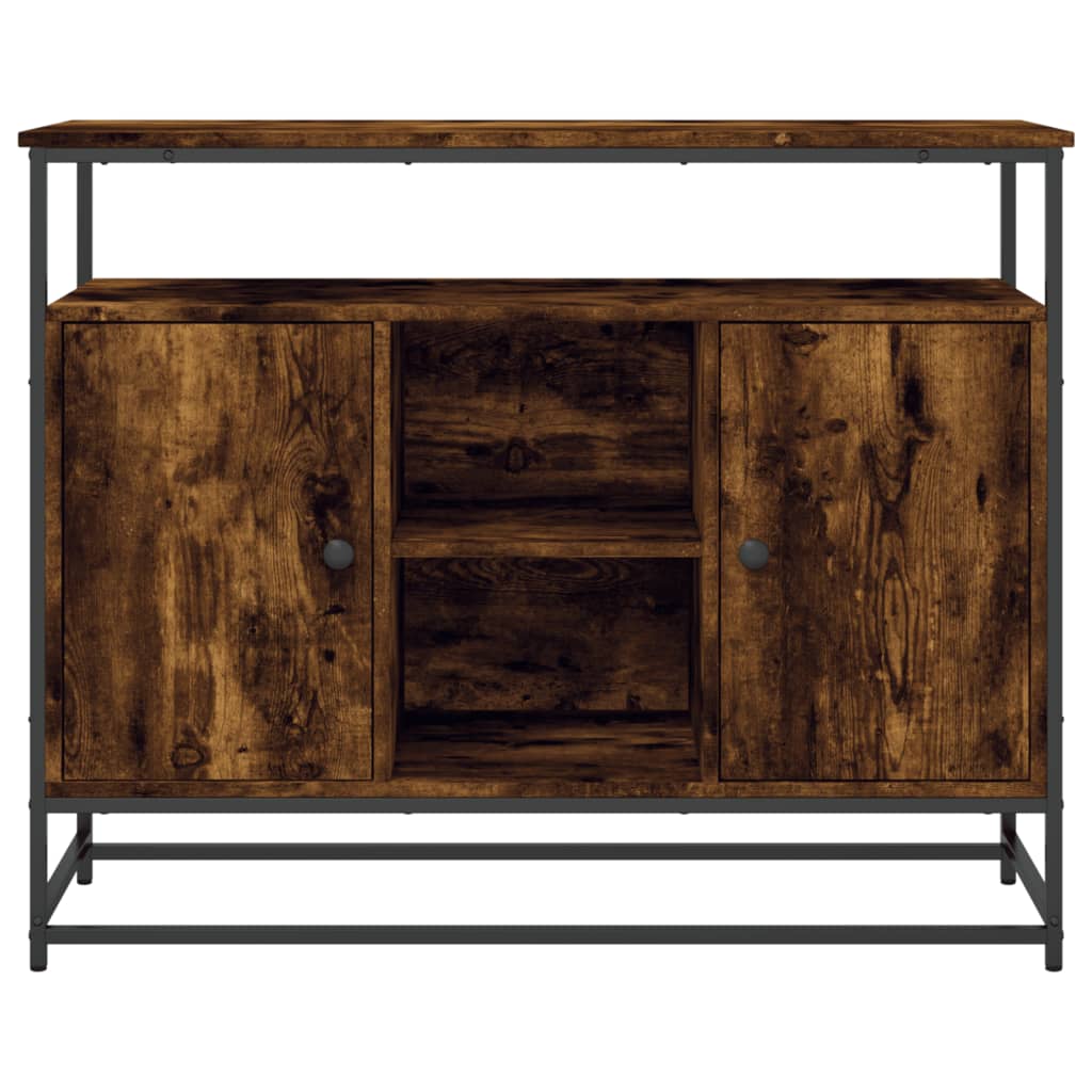 Industrial Wooden Sideboard Storage Cabinet Unit With 2 Doors & Open Shelves