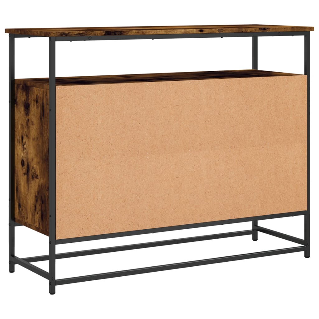 Industrial Wooden Sideboard Storage Cabinet Unit With 2 Doors & Open Shelves