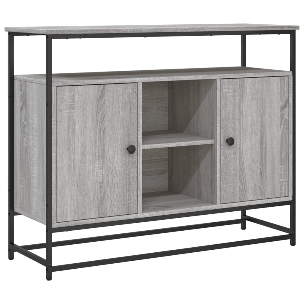 Industrial Wooden Sideboard Storage Cabinet Unit With 2 Doors & Open Shelves