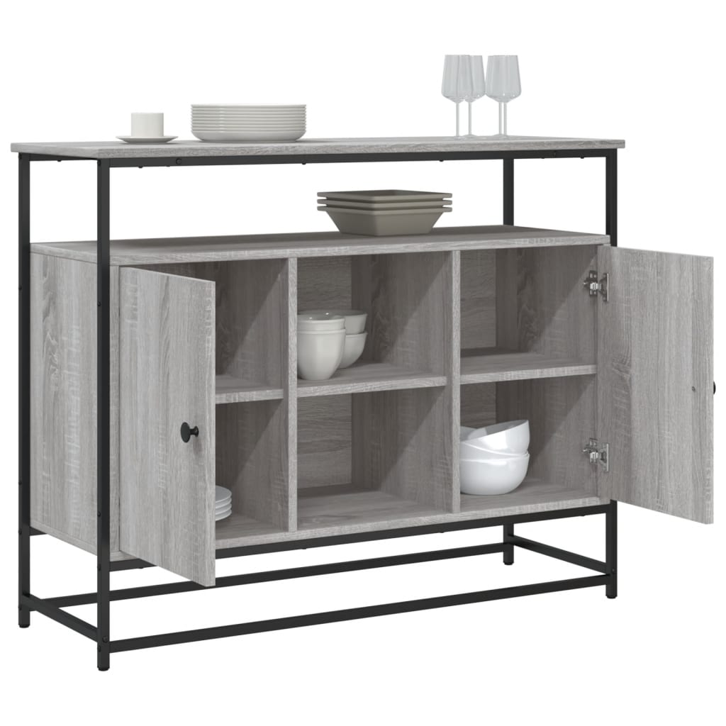 Industrial Wooden Sideboard Storage Cabinet Unit With 2 Doors & Open Shelves